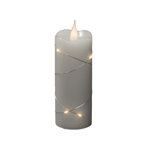 Weiße Konstsmide LED-Echtwachskerze mit 3D-Flamme und Silberdraht, Weihnachtsdekoration.