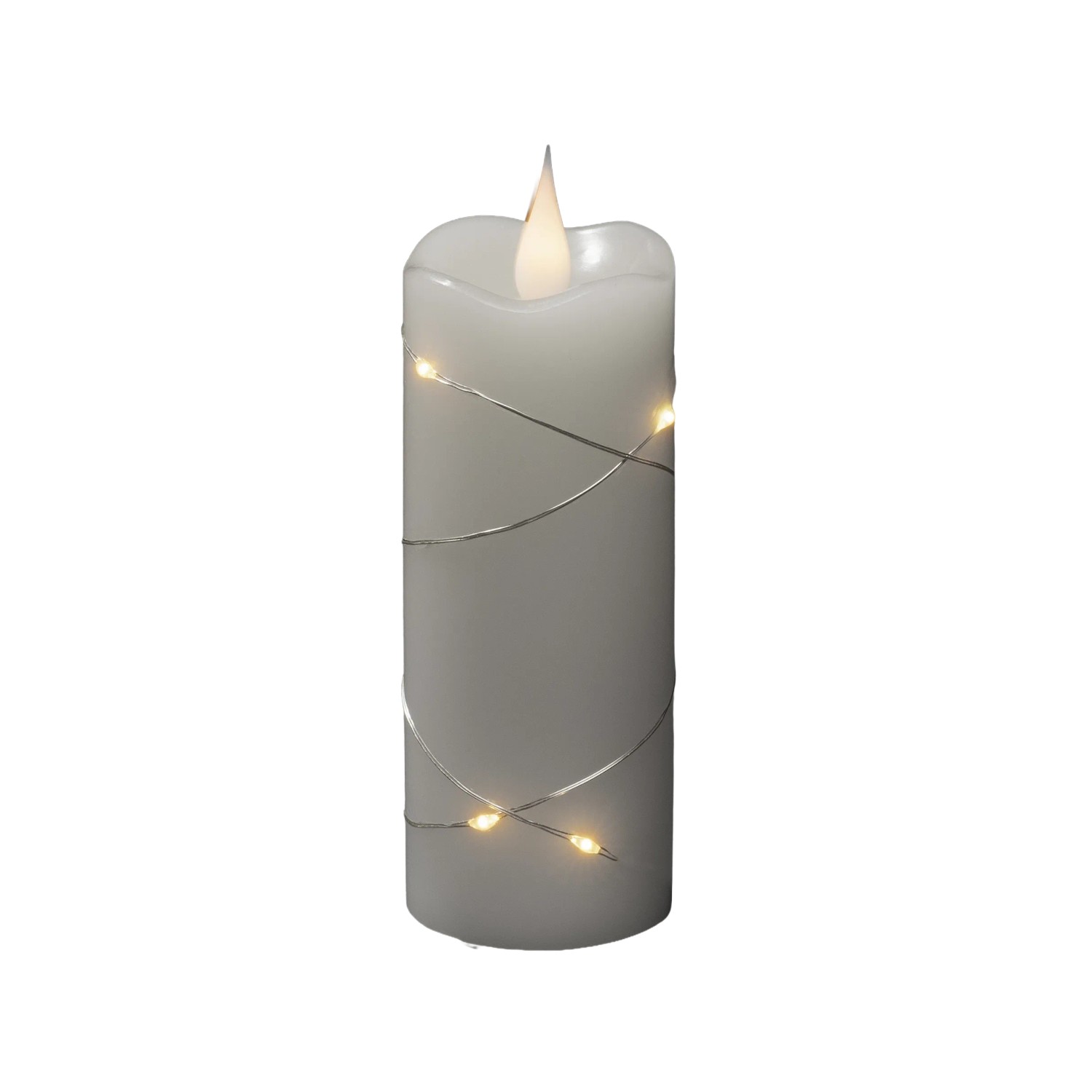 Konstsmide LED-Echtwachskerze 3D-Flamme Silberdraht und Timer Ø 5 x 12,7 cm Weiß