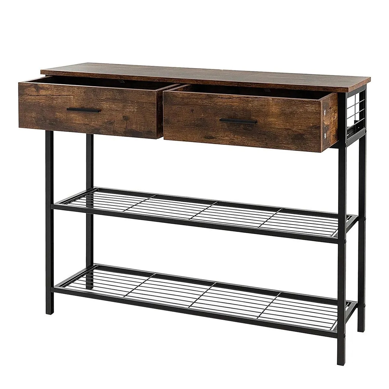 Costway Beistelltisch mit Metallrahmen mit 2 Schubladen Vintage 100 cm