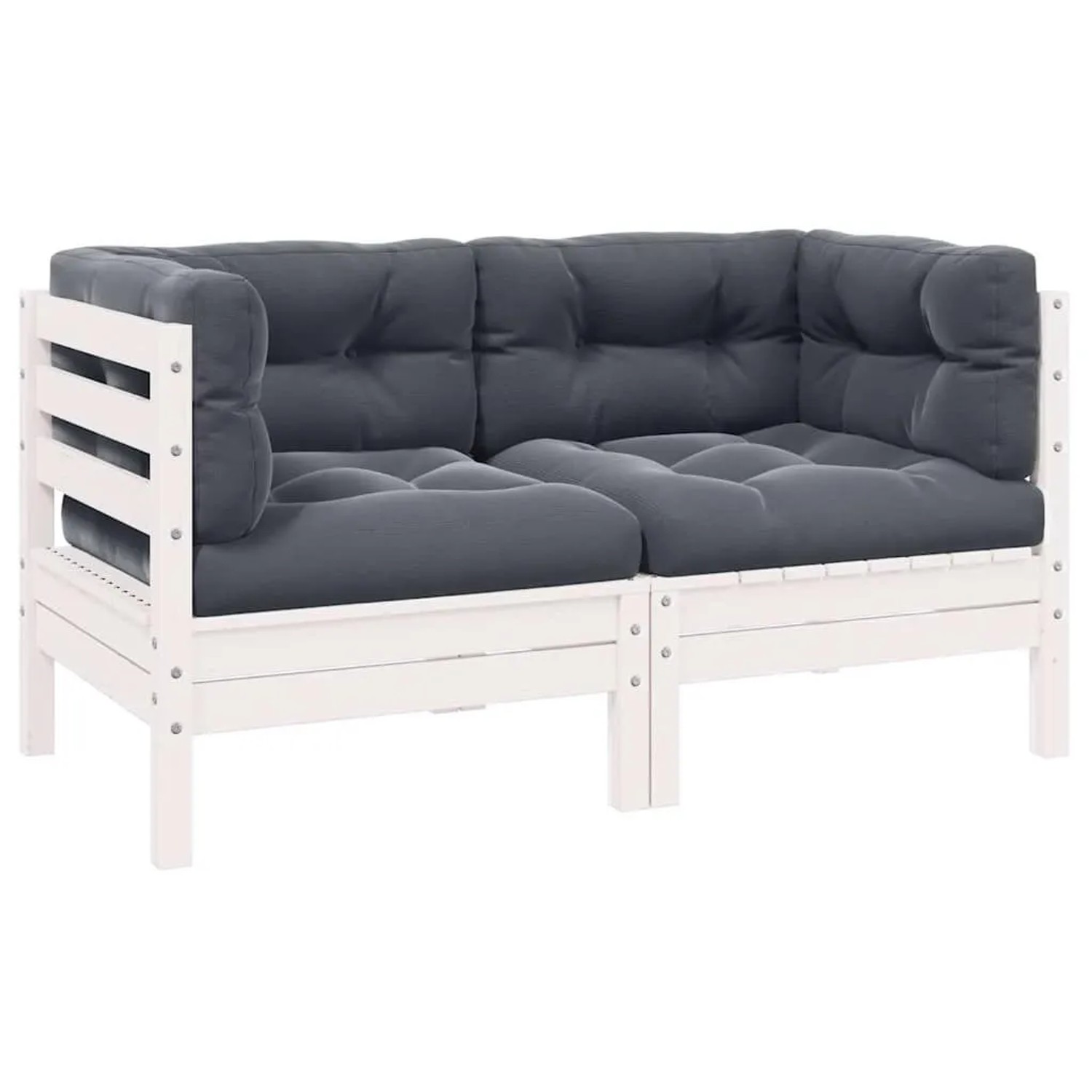 vidaXL Gartensofa 2-Sitzer mit Kissen in Weiß Massivholz Kiefer 806647