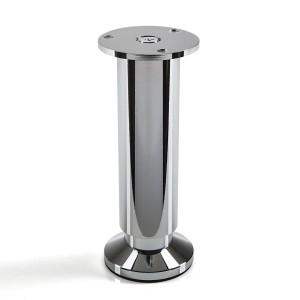 SOTECH Möbelfuß ALPHA, 150 mm, glänzendes Chrom. Stabiles Möbelbein mit Höhenverstellung und Bodengleiter.