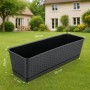 Anthrazitfarbener BigDean Blumenkasten in Rattan-Optik mit abnehmbarem Untersetzer, 79 cm lang, für Balkon.