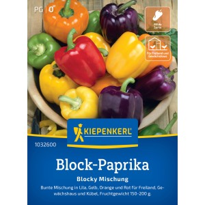 Kiepenkerl Paprika Blocky Mix: Paprikasamen mit gelben, grünen, orangen, roten und lila Blockpaprika.
