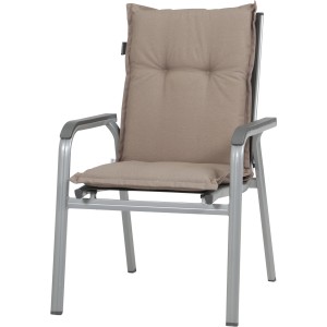 Madison Auflage Panama Taupe für Niedriglehner, ca. 105x50cm, auf Gartenstuhl.