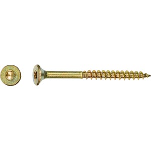 Gelb verzinkte LUX Spanplattenschraube 3x35 mm mit TX-Antrieb, Senkkopf und Vollgewinde.