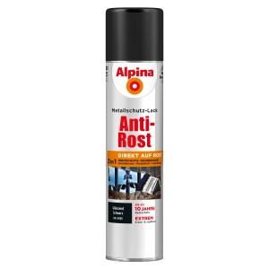 Alpina Metallschutz-Lack Anti-Rost Spray, Schwarz glänzend, 400ml Dose.
