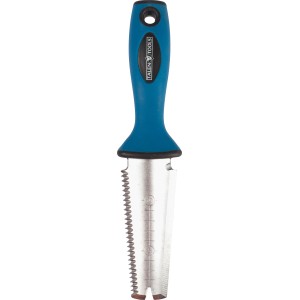 Talen Tools Gartenschaufel mit Sägefunktion, 38 cm, blauem Griff und rostfreiem Stahl.