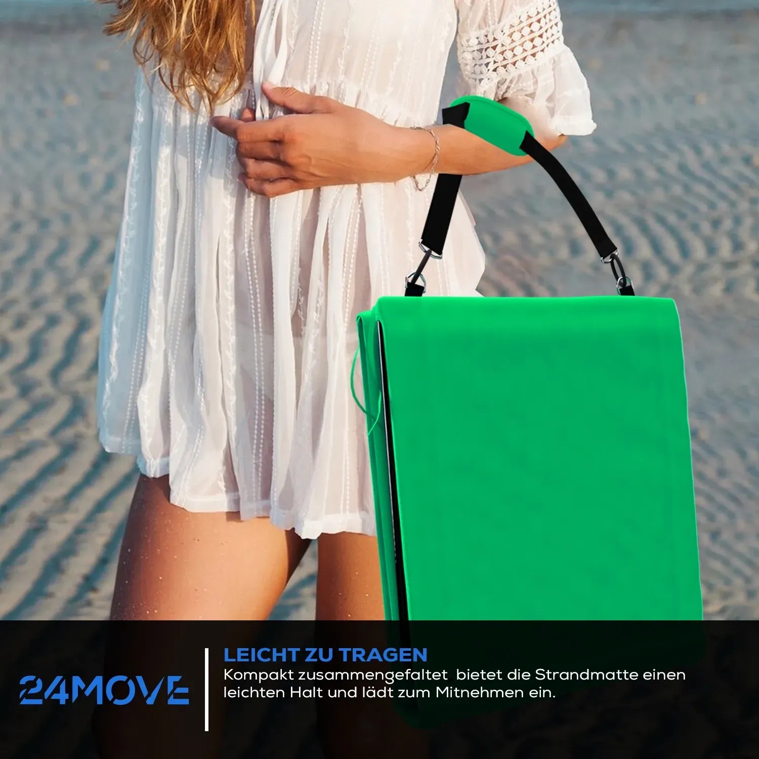 24MOVE Strandmatte Klappbar Mit Rückenlehne&Tasche - Mit Gurt  