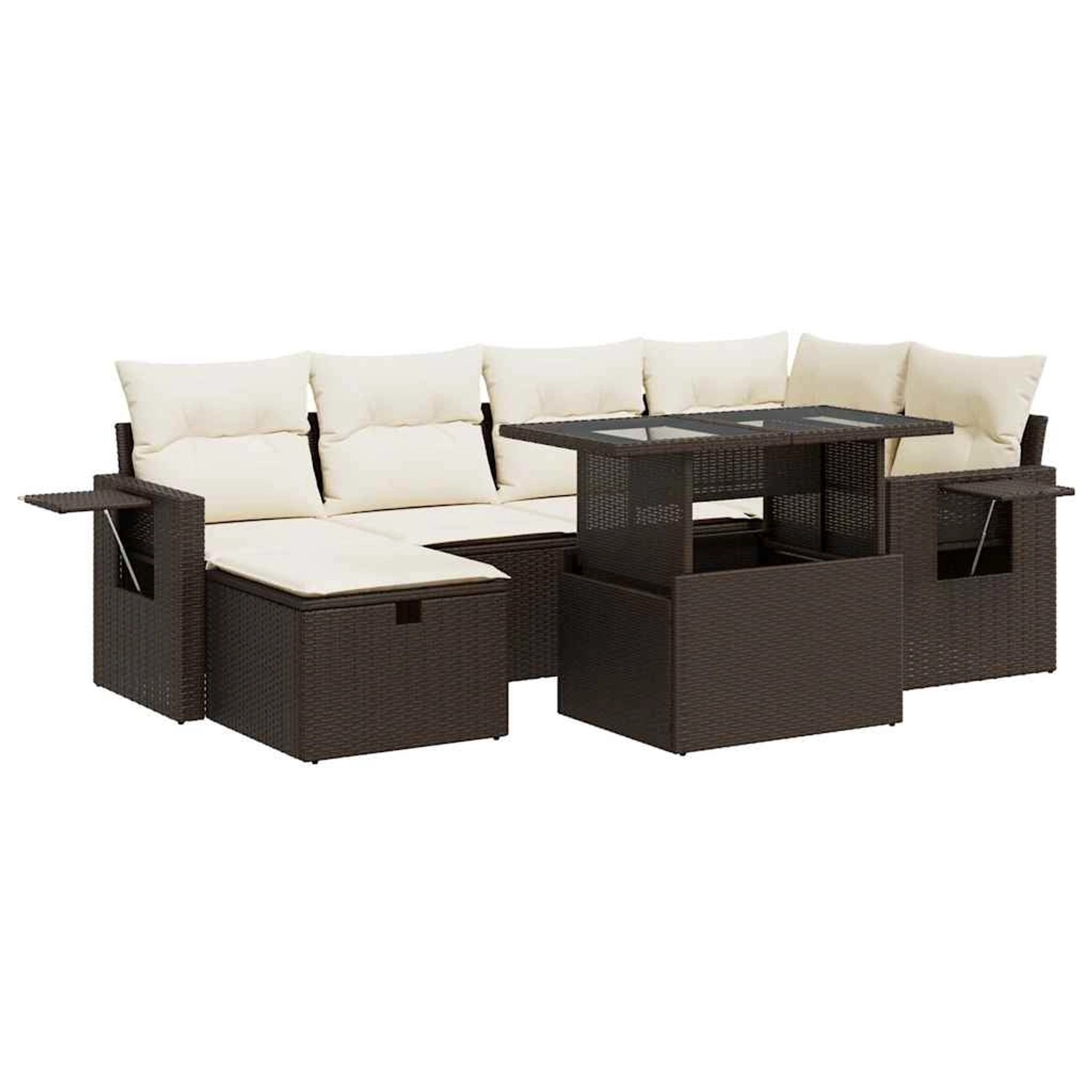 vidaXL 7-Tlg Garten-Sofagarnitur mit Kissen Braun Poly Rattan 3327863 günstig online kaufen