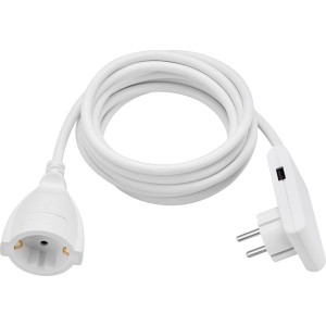 Weißes Verlängerungskabel mit Schutzkontakt, USB-A und USB-C Anschluss, 3 m lang.