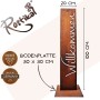 Dekorative Rostikal Willkommen Spruchtafel aus Cortenstahl mit Edelrost Patina, 100 cm, für Hauseingang.