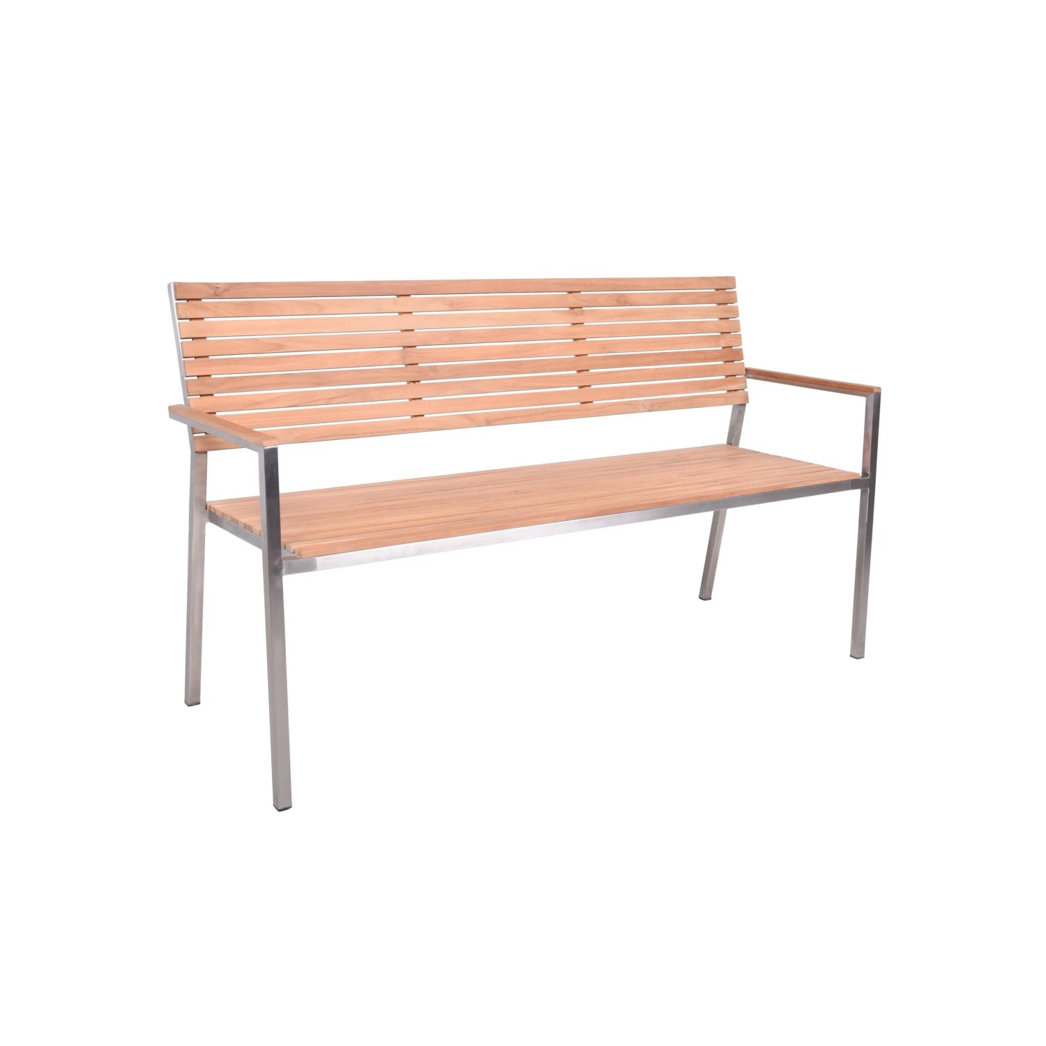 DELUKE Gartenbank LEON 3-Sitzer 144cm Breit Edelstahl Teak Silber Terrassenbank Wetterfest Sitzbank Outdoor Bank