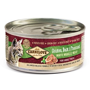 Carnilove Katzen-Nassfutter Adult Huhn, Ente & Fasan, 100g Dose. Getreidefreies Alleinfutter für ausgewachsene Katzen.