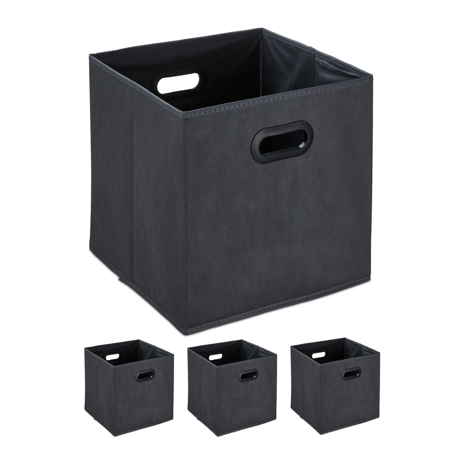 Relaxdays Aufbewahrungsbox 4er Set Vlies Anthrazit Faltbar 32 cm x 33 cm x 33 cm