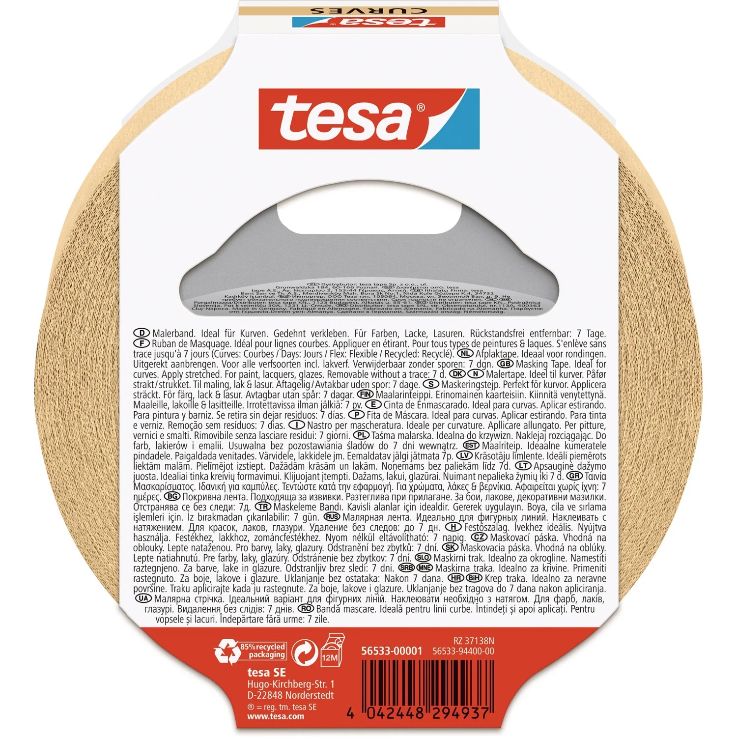 Tesa Malerband Kurven, 25mm breit, zum Abkleben von Rundungen und unregelmäßigen Formen.