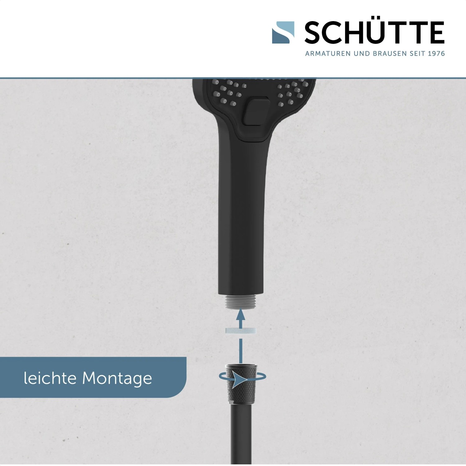 Schütte Handbrause Ravenna, schwarz matt, zur einfachen Montage an einem Duschschlauch.