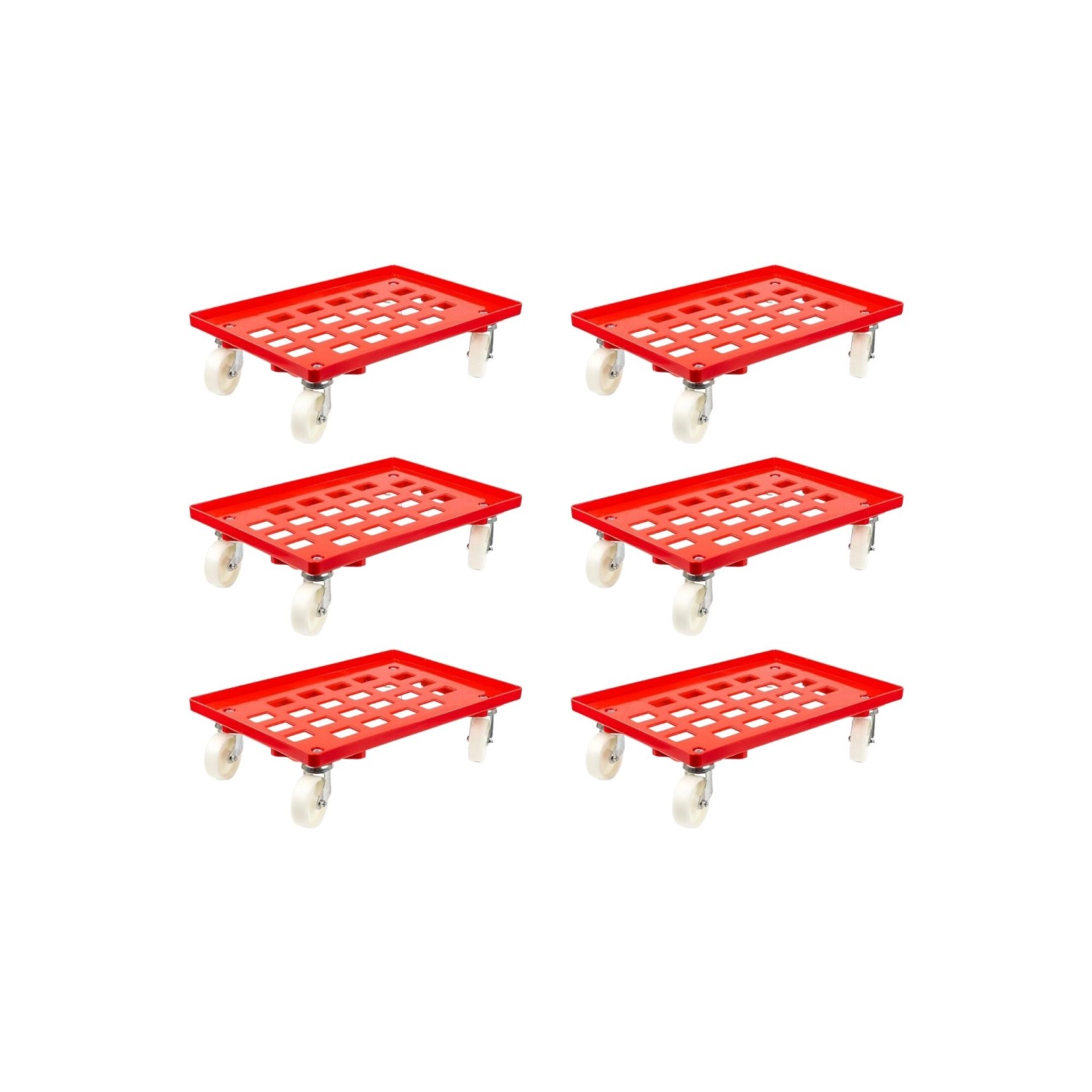 PROREGAL SparSet 6x Transportroller für Euroboxen 60 x 40 cm mit Kunststoffräder Rot Gitter/Rasterdeck 4 Lenkrollen Trag