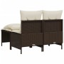 Braune vidaXL Garten-Sofagarnitur (4-tlg) aus Rattan mit cremefarbenen Kissen.