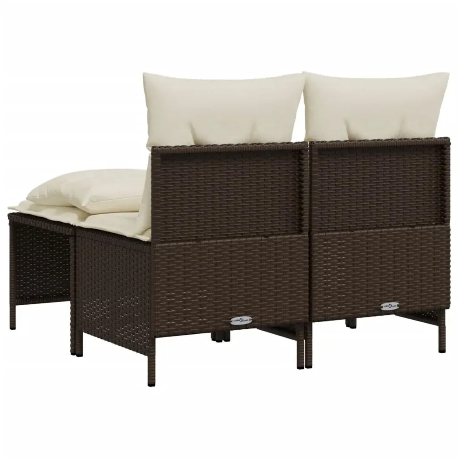 Braune vidaXL Garten-Sofagarnitur (4-tlg) aus Rattan mit cremefarbenen Kissen.