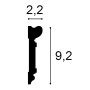 Abbildung einer ORAC DECOR Zierleiste DX119-2300 mit Maßangaben (2,2 x 9,2 cm).