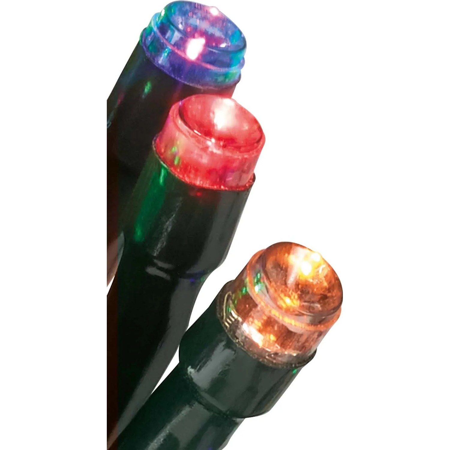 Nahaufnahme: Bunte LED Lichterkette mit grünem Kabel für Außen, 240 LEDs