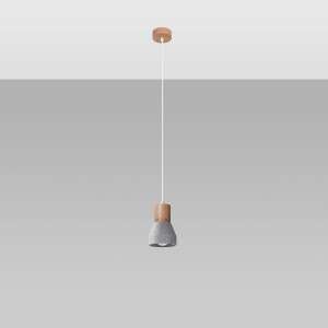 Graue Sollux Lighting Hängeleuchte Qubic aus Beton und Holz, geeignet für E27 Leuchtmittel.