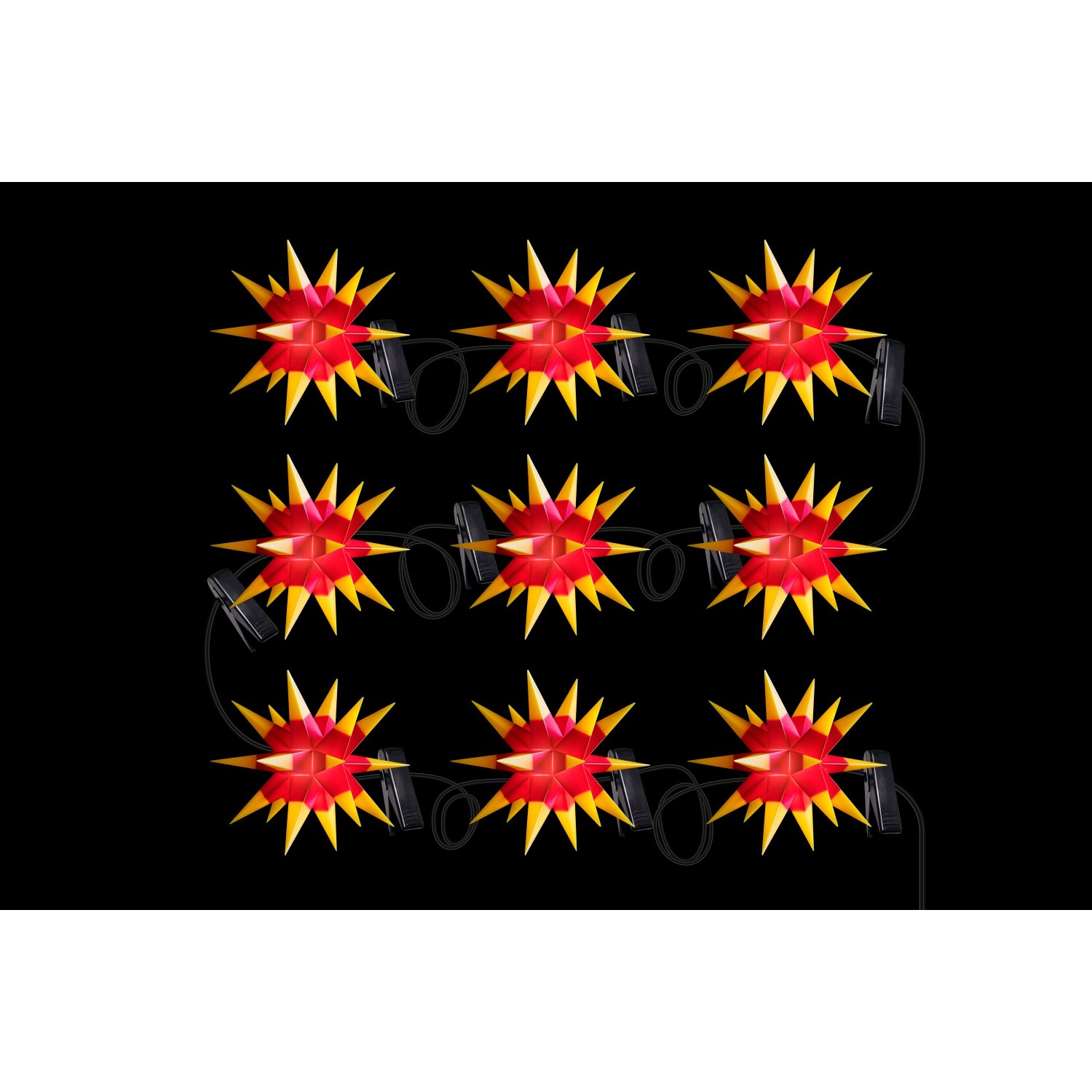 Sterntaler Sternenkette Weihnachtsstern Kette 9 Sterne 18 Zacker 16cm Innen und Außen LED Netzstecker mit Timer Rot-Gelb