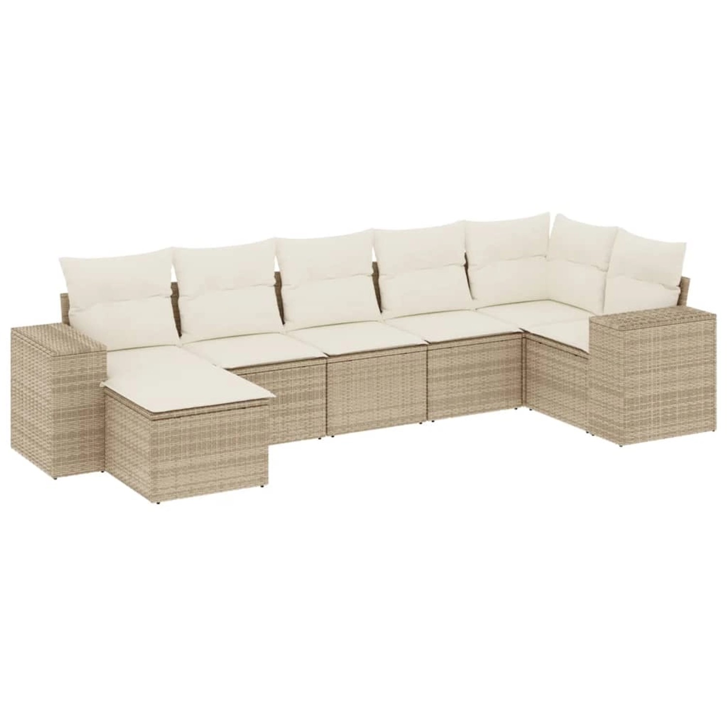 vidaXL 7-Tlg Garten-Sofagarnitur mit Kissen Beige Poly Rattan 3255215