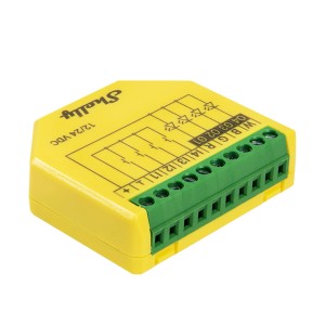 Gelber Shelly Controller RGBW Plus PM für Hausautomation, Steuerung von LED-Streifen.
