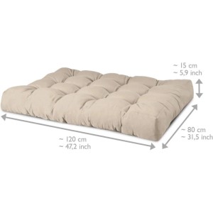 Beiges Paletten-Sitzkissen 120x80x15cm mit Steppung für Europaletten. Robustes Garten- & Indoor-Polster.