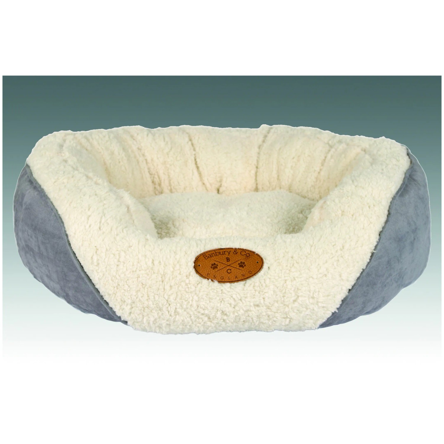 Graues Heimtierbett Banbury, 75x60x22 cm, mit weichem Fell-Innenraum. Gemütliches Hundekörbchen.