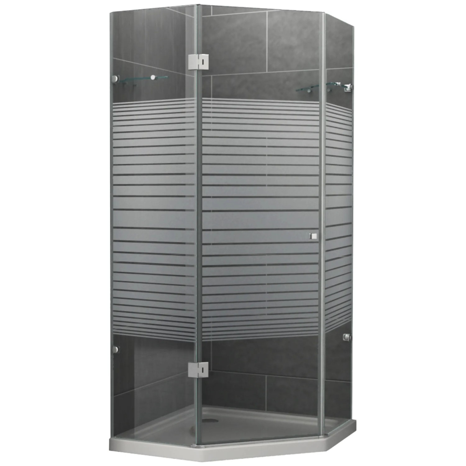 Dein Bau Projekt Duschkabine 5-Eck Gestreift 90 x 195 x 90 cm m. Wanne DIN Links