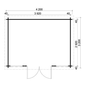 Grundriss des Alpholz Gartenhaus Atrium-F mit Pultdach, Maße: 440x345 cm.
