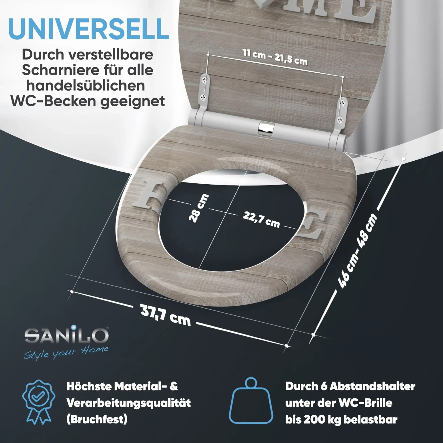 SANILO WC-Sitz Home mit Absenkautomatik und Holz-Optik, passend für Standard WC-Becken.