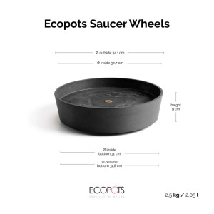 Dunkelgrauer Ecopots Untersetzer Amsterdam Rollen, 34,1 cm, mit integrierten Rädern.