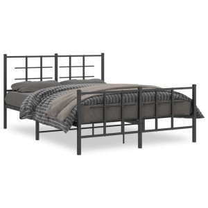 Schwarzes Metallbettgestell 140x190 cm mit Kopf- und Fußteil.