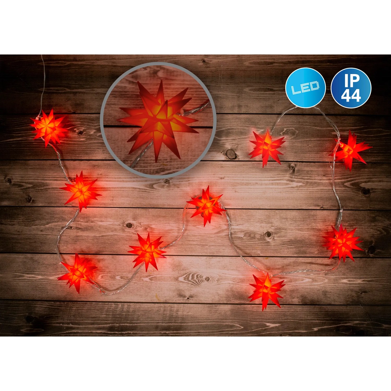 Näve Lichterkette Outdoor Weihnachts 9er-LED 3D-Sterne Rot IP44 kaufen bei OBI