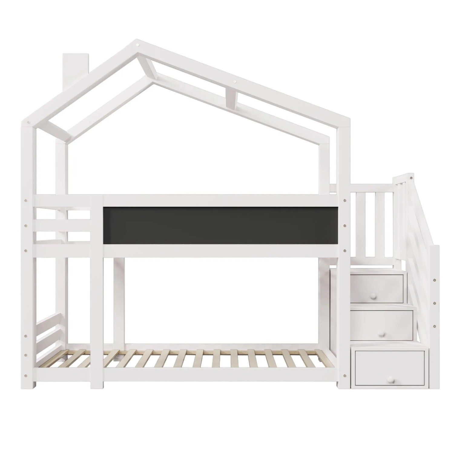 okwish Etagenbett 90x200cm mit Stauraum Rausfallschutz Tafel Kinderzimmer Weiß ohne Matratze