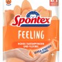 Spontex Feeling Haushaltshandschuhe Gr. 7-7,5 aus Naturkautschuk, verpackt.