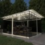 Cremeweißer vidaXL Pavillon 4x3m mit Moskitonetz und LED-Lichterkette im Garten.