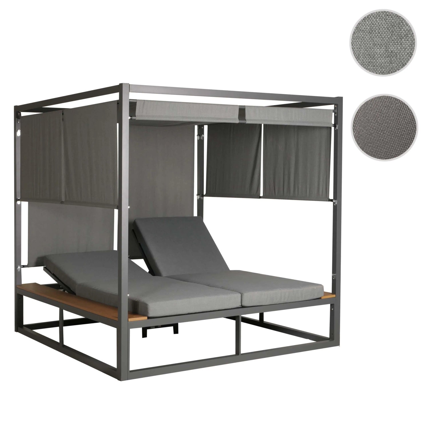 Hellgraue MCW Lounge-Gartenliege M63 mit verstellbaren Seitenwänden und Liegefunktion.