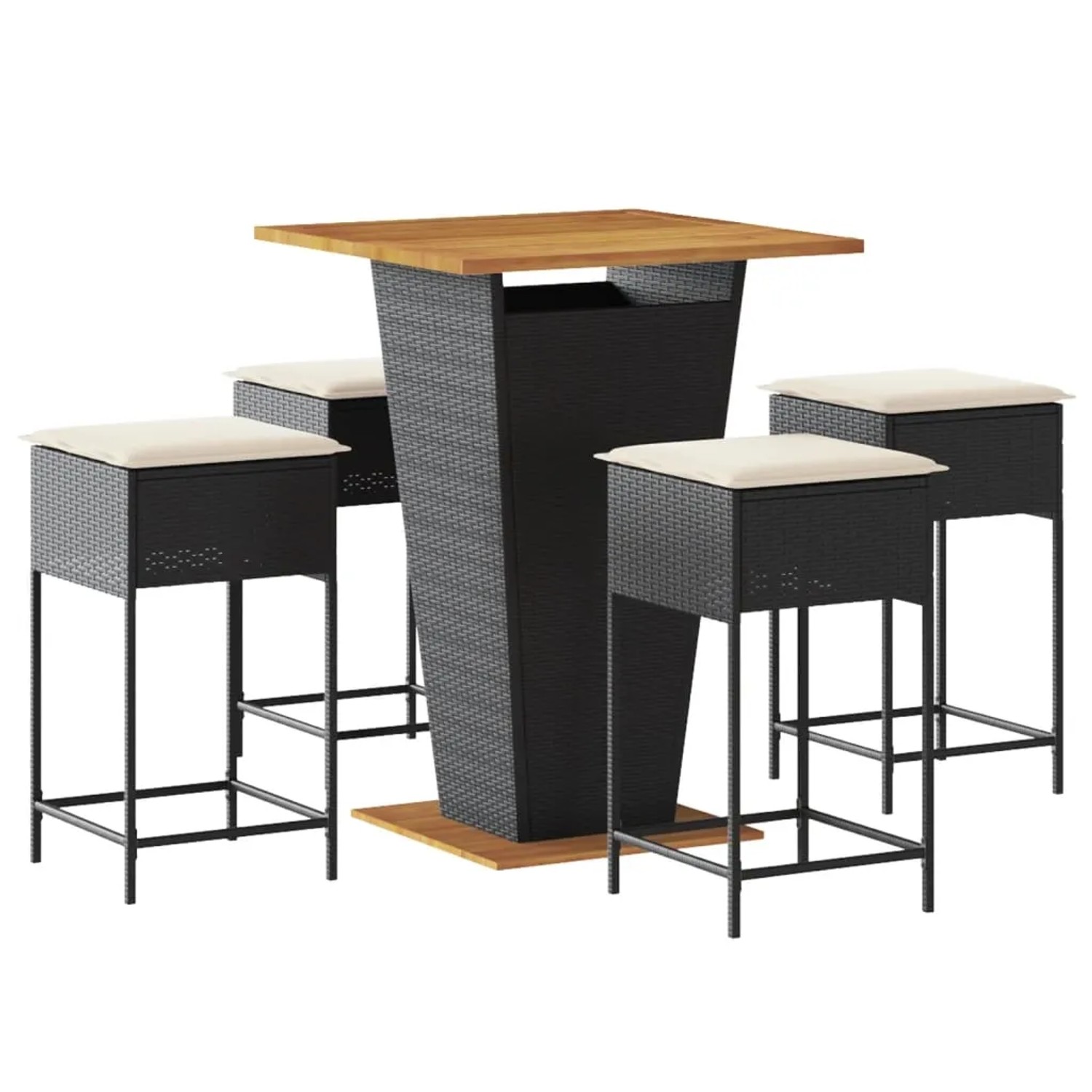 vidaXL 5-Tlg Gartenbar-Set mit Kissen Schwarz Poly Rattan 3261481