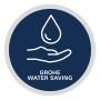 Symbol für Grohe Wassersparfunktion: Hand fängt Wassertropfen auf.