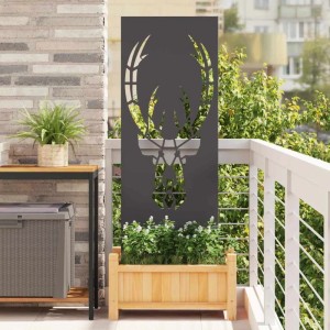 vidaXL Garten-Sichtschutz mit Tiermuster Hirsch, 50x140cm, schwarz. Dekorative Zaunblende für Terrasse und Garten.