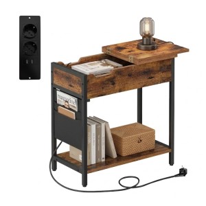 Relaxdays Beistelltisch MDF Eisen Vintagebraun Mit Steckdose 60 cm x 60 cm x 31,5 cm
