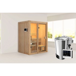 Karibu Sauna Sky 1, naturbelassen, mit 3,6 kW Ofen und externer Steuerung.