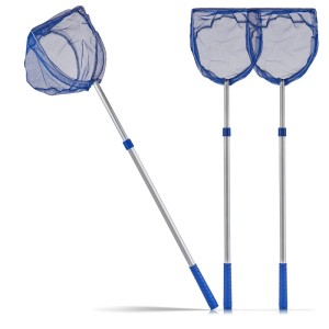 BigDean 3X Kescher 75 bis 121 cm Lang Teichkescher mit Teleskopstange Feinmaschig 2 Mm Für Teich Algen & Swimming Pool Algenkescher Nylon Netz