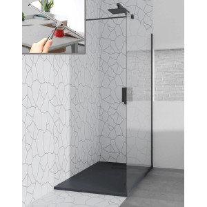 Bad Land Duschset: Schwarze Duschwanne 90x180 mit Walk-In Dusche, Glaswand und Glaswischer.