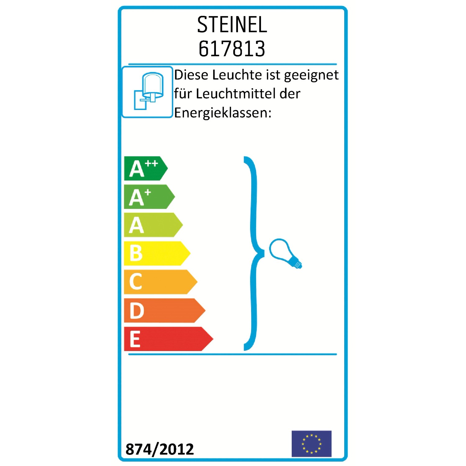 Energielabel für Steinel Außenwandleuchte L 15 S, geeignet für Leuchtmittel der Energieklassen A++ bis E.
