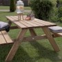 Axi Picknicktisch Julie aus Holz, braun, 177x154cm, mit Getränkespender und Kissen im Garten.